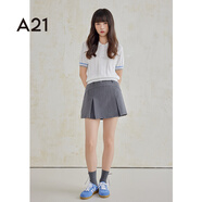 A21POLO衫女夏季新款氣質(zhì)設計感條紋T恤上衣 米白 S