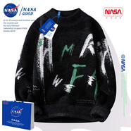 NASA GOOD男裝秋冬季新款青少年帥氣針織港風(fēng)印花毛衣上衣服保暖針織衫秋冬 NASA11黑色【常規款】 3XL