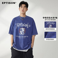 衣品天成  EPTISON潮流印花短袖t恤男士夏季新款寬松休閑情侶上衣 做舊藍(lán)色 165