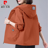 皮爾卡丹女士短款風(fēng)衣外套春秋季韓版寬松休閑百搭洋氣減齡中年媽風(fēng)衣外套 焦糖色 2XL 【建議130-145斤】