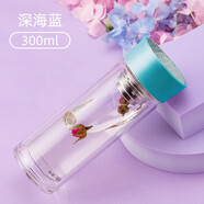 尚明耐熱雙層玻璃隨手杯茶水分離家用女士泡茶杯車載商務(wù)辦公水杯 藍(lán)色