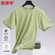 恒源祥100%純棉繡花短袖T恤男士圓領(lǐng)夏季薄款上衣HJ050 淺綠 170/92A 