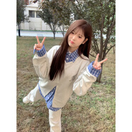 辰衣純美式潮牌假兩件衛(wèi)衣女秋冬2024新款小眾高街oversize休閑百搭上衣 白灰色（薄款優(yōu)質(zhì)版） M