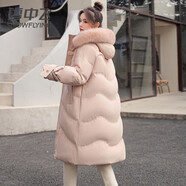 雪中飛羽絨服女長款寬松休閑狐貍毛領(lǐng)簡約氣質(zhì)外套3386 粉色 L