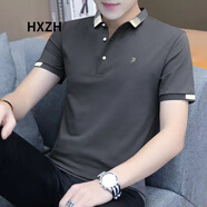 HXZH輕奢男裝 短袖t恤男士夏季翻領(lǐng)商務(wù)帶領(lǐng)時(shí)尚polo領(lǐng)半袖百搭上衣 碳灰色 XL (125-140斤)