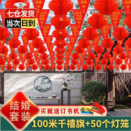 目送結婚裝飾 院子婚房布置男方女方婚禮三角彩旗燈籠室外開(kāi)業(yè)布置 100米千禧良緣旗+50個(gè)燈籠 彩旗燈籠裝飾