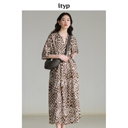旅途原品（ltyp）格子連衣裙優(yōu)雅隨性藝術印花蝙蝠袖夏季原創(chuàng)設計感中長裙 咖色-定制手繪水彩方格子 XS -S/150-155cm（現(xiàn)貨）