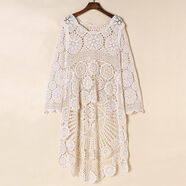 口旋針織衫衣服女新款前短后長(cháng)鏤空中長(cháng)款長(cháng)袖寬松外套外穿 長(cháng)袖杏色 均碼 80-140斤