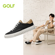 高爾夫（GOLF）男士板鞋頭層牛皮拼色小白鞋簡約舒適百搭新品休閑春夏男鞋 黑色 39