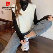 皮爾卡丹羊毛衫女毛衣女小坎肩V領(lǐng)馬甲背心女秋冬款羊毛針織馬甲背心外穿 奶白  馬甲女 M 95-105斤