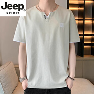 JEEP SPIRIT吉普冰絲t恤男夏季2025新款潮流簡(jiǎn)約刺繡v領(lǐng)體恤上衣寬松休閑百搭 7704杏色 2XL (約130-145可穿)