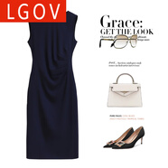 LGOV女裝旗艦店高端質(zhì)感無(wú)袖雪紡連衣裙女夏季2025新款氣質(zhì)職場(chǎng)OL禮服長(cháng)款背心裙 深藍色 S