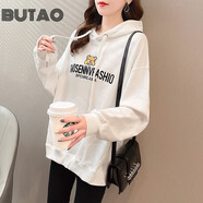 BUTAO女裝連帽衛(wèi)衣女寬松秋季新款韓版時(shí)尚小熊套頭休閑外搭外套 白色 S