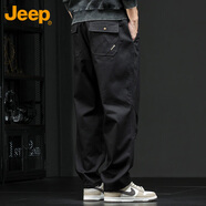 吉普（JEEP）休閑褲男夏季直筒褲子男士寬松潮流工裝褲男褲 黑色 5XL