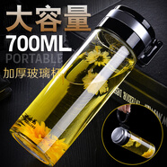 萊啊超大容量車載水杯便攜玻璃杯泡茶杯男女士耐熱茶水分離辦公室杯子 單層加厚透明色帶提環(huán)杯套 550ml