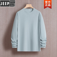 JEEP SPIRIT男裝長袖T恤男2023春秋季外出休閑寬松圓翻領(lǐng)男士體恤打底衫潮流 淺藍(lán)色 2XL