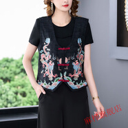 岡蹈民族風(fēng)刺繡馬甲女復(fù)古唐裝背心馬夾式中國(guó)風(fēng)坎肩盤(pán)扣改良中式 黑色 L