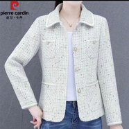 皮爾卡丹（pierre cardin）高級級媽m春秋洋氣外套方領小香風短款2025新款中年女裝時尚修身 米白色 2XL 建議105-120斤