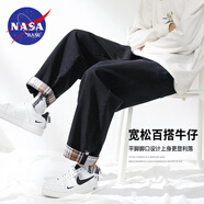 NASA BASE官方潮牌聯(lián)名牛仔褲男女款春季薄款寬松直筒青少年大碼休閑褲子男 617-黑色 XL （建議140-155斤）