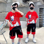迪士尼（Disney）童裝男童夏裝套裝2023新款中大童男孩夏季衣服兒童短袖休閑兩件套 紅色火影 150 建議身高140-150年齡11-12歲