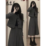 樂(lè)芬蘭連衣裙2024春秋新款女裝氣質(zhì)名媛小香風(fēng)外套高腰顯瘦復(fù)古套裝裙子 （外套+半身裙） M