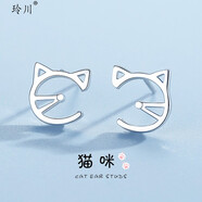 玲川925銀耳釘女2020年新款潮一周耳飾2022可愛(ài)兒童小巧兔子ins耳環(huán) 貓頭耳釘