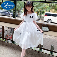 迪士尼（Disney）女童連衣裙夏裝2025新款中大童長(cháng)裙雪紡裙子兒童裝夏季洋氣公主裙 白色 120 (建議1.2米以下)