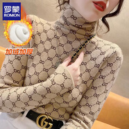 羅蒙（ROMON）德絨打底衫女秋冬季2025年新款印花洋氣內搭堆堆領(lǐng)修身保暖上衣 杏色【加絨加厚】 L 【推薦95-105斤】
