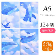 譽(yù)品（YUPIN）12本量販裝筆記本子文具加厚80頁(yè)縫線(xiàn)本學(xué)生用日記本記事本軟面抄寫(xiě)本 A5鯨與飛鳥(niǎo)-12本裝/單本40張