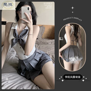 兔嵐超短裙露臀無(wú)打底學(xué)生JK制服欲風(fēng)辣妹性感套裝夏天學(xué)院風(fēng)收腰襯衫 領(lǐng)結+開(kāi)檔連體衣+百褶裙 均碼