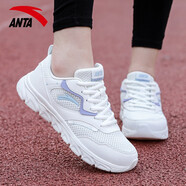 安踏（ANTA）女鞋運動鞋女2025秋季透氣網(wǎng)面舒適輕便跑步鞋子女士休閑旅游網(wǎng)鞋 象牙白/藍紫5527-6 40