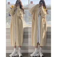 【兩】ins加厚中長款麻花毛衣外套+顯瘦連衣裙春秋套裝女學(xué)生 單件中長款毛衣外套 收藏優(yōu)先發(fā)貨 S