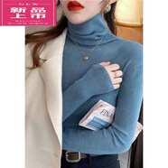 皮爾卡丹（pierre cardin）高領(lǐng)仿羊Y毛衣女針織打底衫薄款修身秋冬內搭長(cháng)袖秋冬新款上衣 霧藍色 (高領(lǐng)包芯紗) XL (165)
