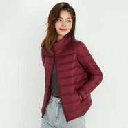 在禮2025春季新款輕薄羽絨服女短款連帽輕便修身顯瘦薄款拉鏈保暖外套 酒紅色(立領(lǐng)) 2XL 適合125-140斤