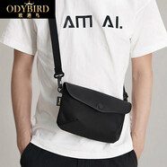 歐迪鳥(niǎo)（ODYBIRD）品牌帆布單肩包男潮流輕便防水尼龍吸扣時(shí)尚休閑斜挎包男士背包 黑色 小包 23*6*14cm