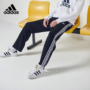 adidas 阿迪達斯運動褲束腳褲寬松直筒褲經典三條紋休閑褲健身運動長褲 【春秋款】黑白-直筒褲 L 推薦:175-180cm
