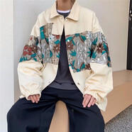 牽魅港風(fēng)工裝外套男休閑夾克春夏季韓版潮流寬松學(xué)生原宿風(fēng)復(fù)古薄款上衣夾克外套46.8 杏色 M