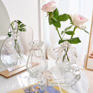 九月生 玻璃花瓶三联装现代简约加厚餐桌客厅装饰品欧式水晶透明水培插花花瓶