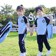 兔小倍倍2022夏季新款小學(xué)生校服棉短袖運動(dòng)套裝幼兒園園服兒童班服定制 藍色秋3件套 小孩140碼