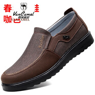 西域駱駝（VANCAMEL）老北京布鞋男透氣厚底軟底中老年老人爸爸鞋輕便防滑大碼休閑男鞋 6811春秋單鞋咖色 40
