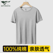 七匹狼短袖T恤男純棉夏季打底衫基礎(chǔ)純色小白T男生運(yùn)動(dòng)汗衫背心 圓領(lǐng)麻灰 2XL (180) (建議145-160斤)