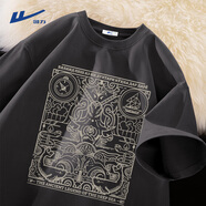 回力情侶純棉短袖男女生夏季透氣重磅舒適半截袖大學(xué)生ins風(fēng)設計感t恤 深灰(h大海洋傳說(shuō)) L (建議120斤-140斤左右)