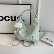 QUEEN TRIP女神節秋冬包包女2024七夕時(shí)尚通勤雙肩后背包多用單肩水桶托特包 綠色【加厚升級版】 單獨包包+長(cháng)云朵掛件