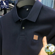 袋鼠（DAISHU）高端男士長(zhǎng)袖t恤絲光棉polo領(lǐng)保羅衫休閑春秋上衣純色純棉大碼男 藏青 M