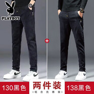 花花公子秋冬季潮牌松緊腰牛仔褲男士寬松直筒加絨加厚保暖休閑長(cháng)褲子男裝 130黑色+138黑色【常規款】 31 (125-140斤)