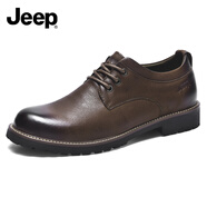 Jeep吉普男鞋靴秋冬新品英倫風(fēng)商務(wù)休閑鞋舒適牛皮鞋高檔正裝鞋子男 暗棕色 42