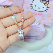 庫洛米項鏈女款足銀999純銀吊墜手工編繩可愛(ài)兒童掛墜送小孩女生 西柚粉繩+半彩庫洛米+星星