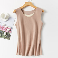 空哲無(wú)痕蠶絲保暖背心女加絨加厚秋冬防寒速暖內穿貼片背心打底秋冬季 杏色 2XL