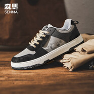森馬（Senma）個(gè)性時(shí)尚簡(jiǎn)約板鞋系帶厚底情侶休閑鞋男113111906 黑灰色 41碼