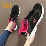 361°女鞋運動鞋女夏季網(wǎng)鞋361度網(wǎng)面透氣女士休閑鞋百搭旅游跑步鞋子 黑/粉2210 38
